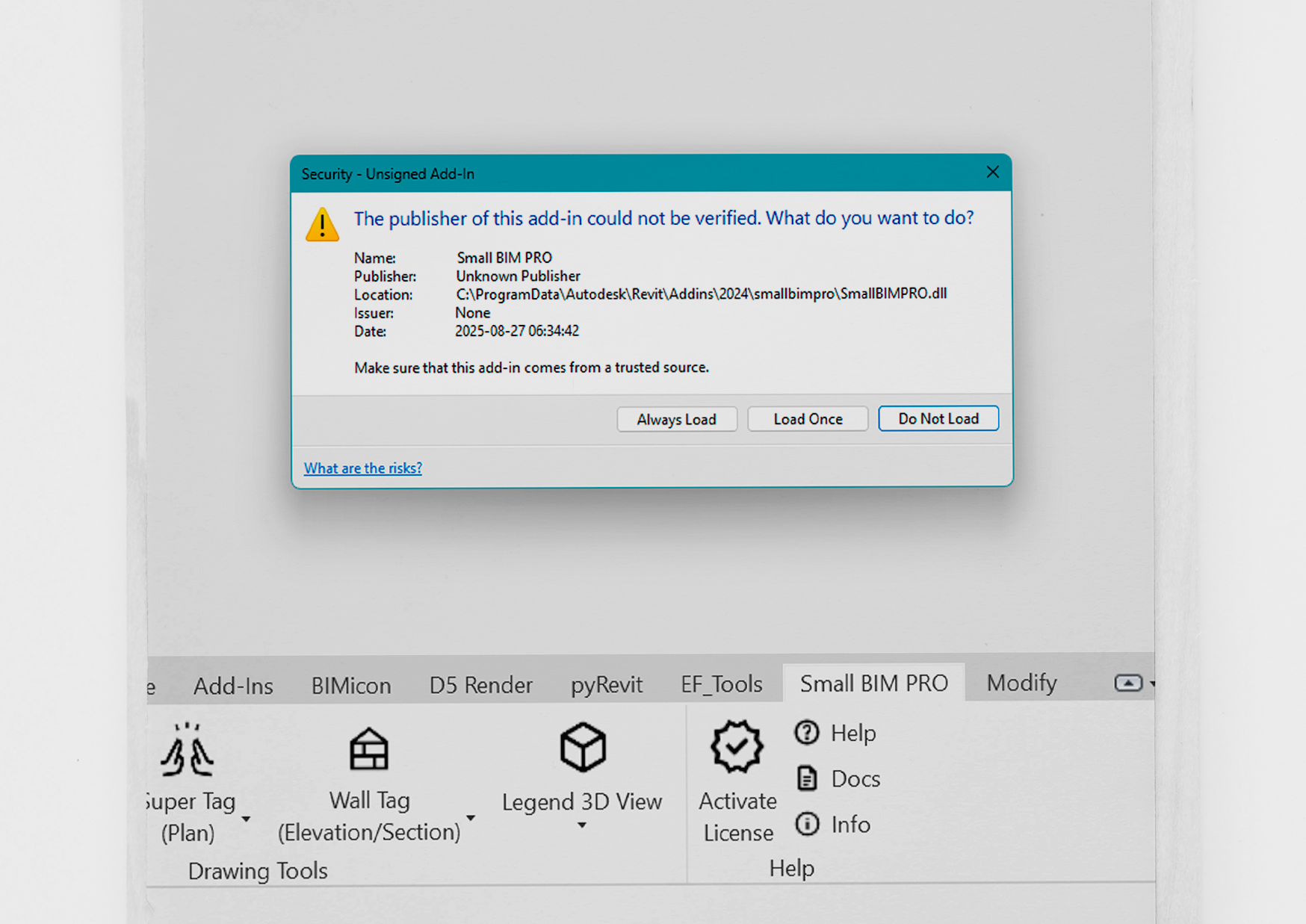 ตรวจสอบแท็บ Add-in ใน Revit